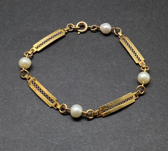 Vintage Art Deco 12k Gold Filled Pearl Bracelet - image 1