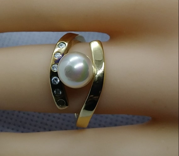 Oro Sopra Sterling C'È Perla Anello Dimensione Italia