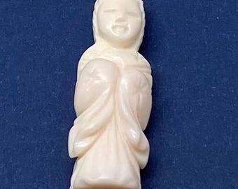 Antique Jewelry Natural Angel Skin Coral Carved Guisha Pendant