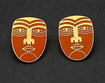 Laurel Burch Kolczyki MAORI Cloisonné Kolczyki sztyfty Vintage Biżuteria Lata 80.