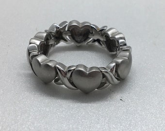 Heart and hug band ring sterling silver vintage jewelry
