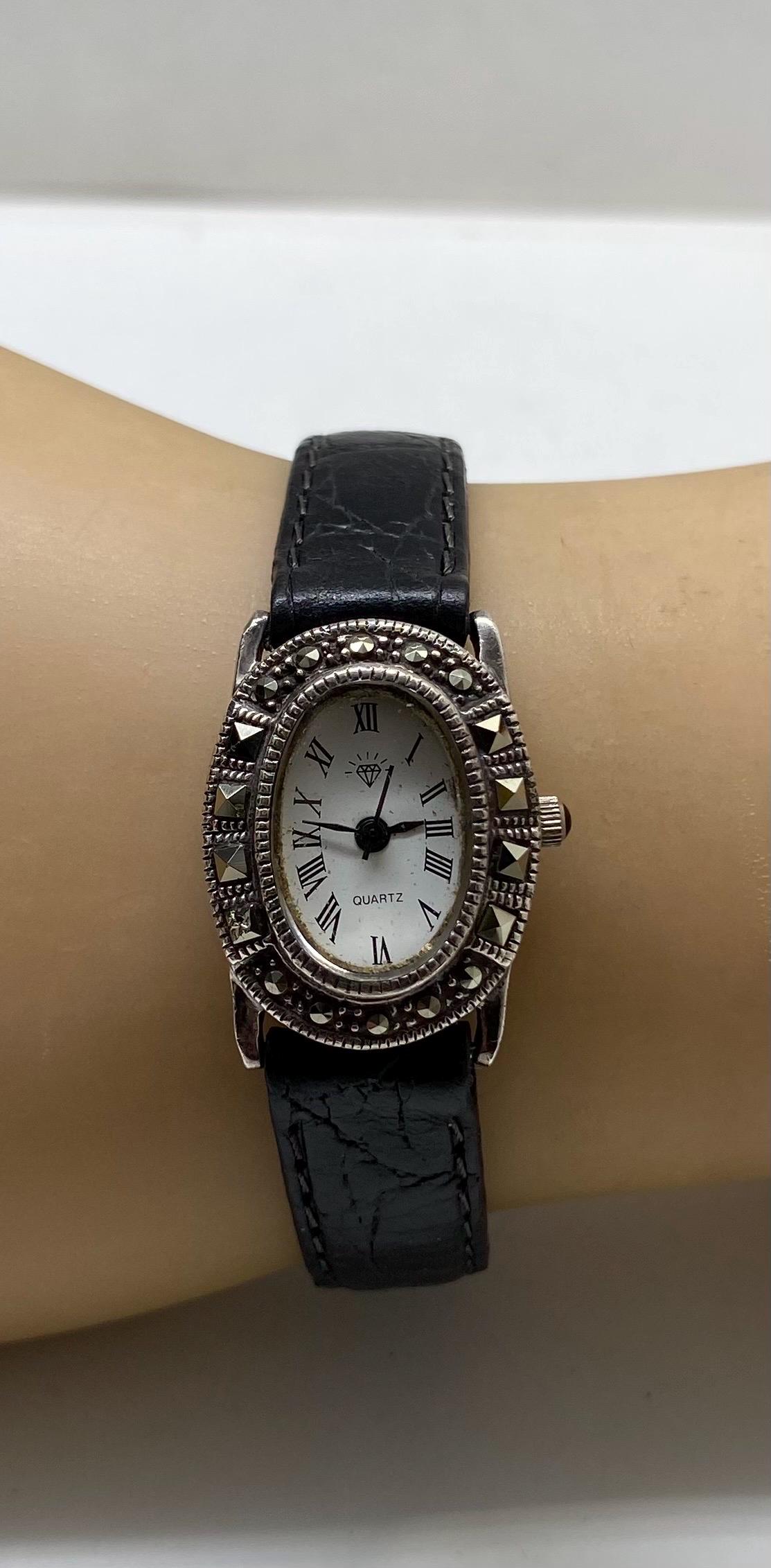 Vintage Art Deco Sterling Watch With Marcasite Classic  display picture 2