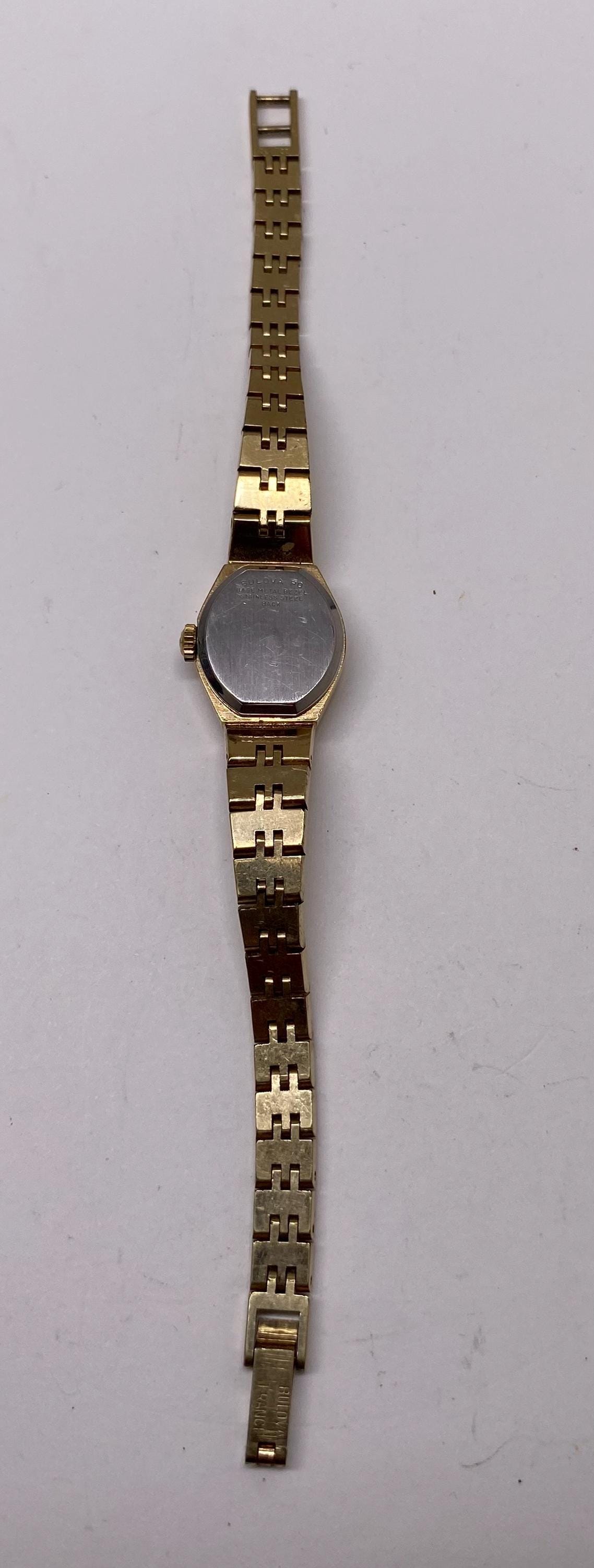 Vintage Bulova Diamond Watch Gold Plated Classic Women display picture 3