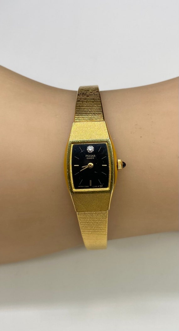 Vintage Watch Pulsar Classic Gold Plated Small Bla
