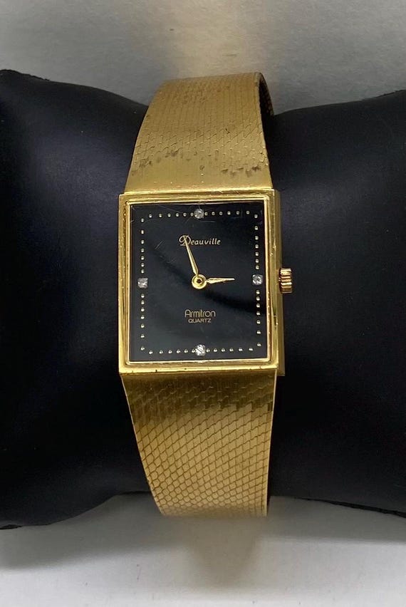 Vintage Armitron Deauville Gold Plated Diamond Quartz Watch 
