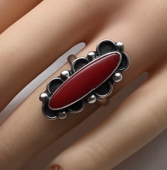 Vintage Sterling Silver Red Jasper Native Ring Si… - image 2