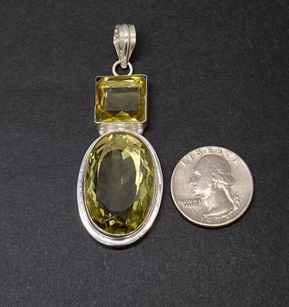 925 Sterling Silver Huge Lemon Citrine Pendant - image 2