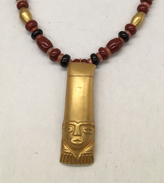 Vintage MMA Museum Gold Tone Red Jasper Necklace - image 1