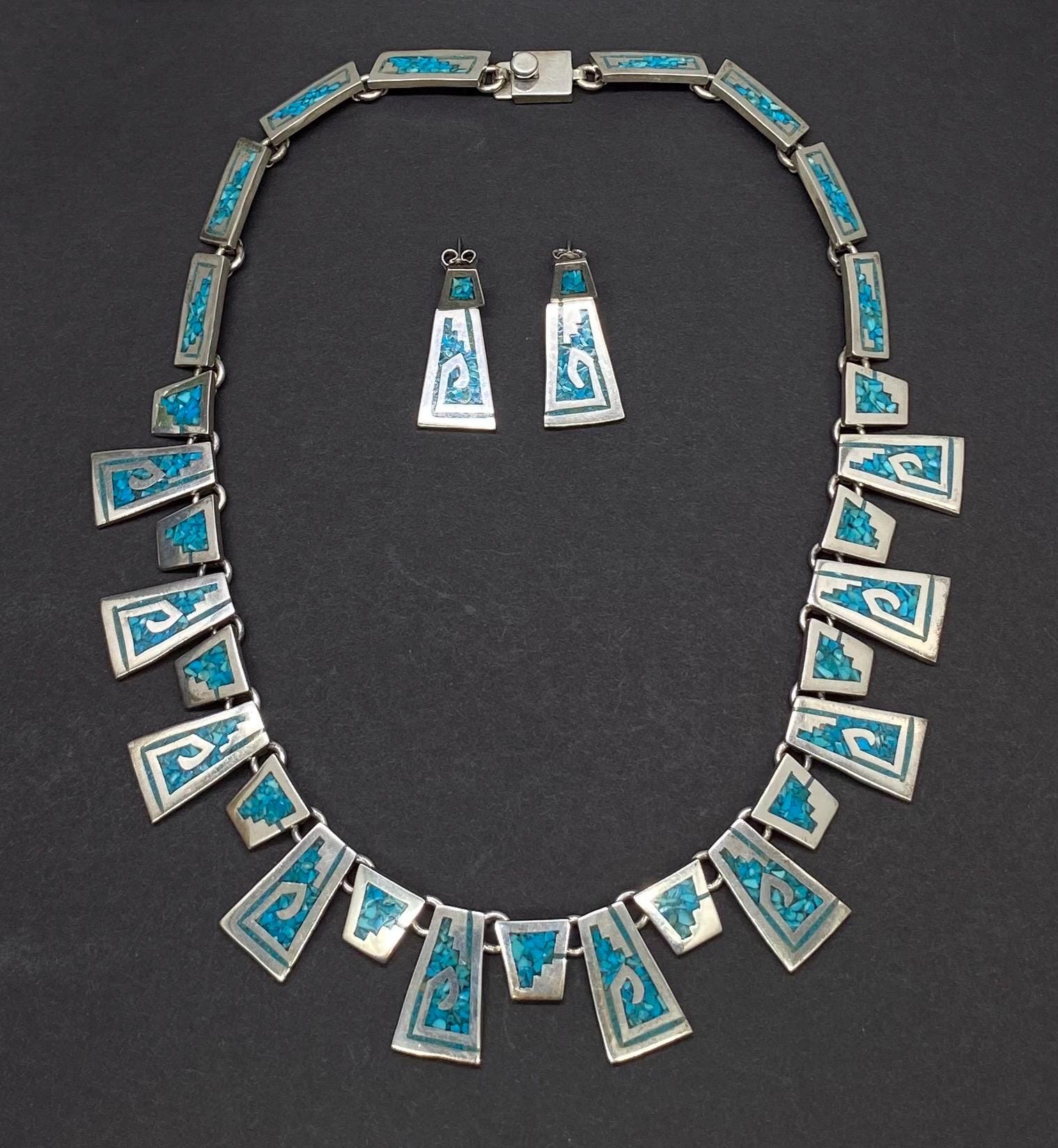 Vintage Taxco Mexico 925 Sterling Silver and Turquoise Mosiac