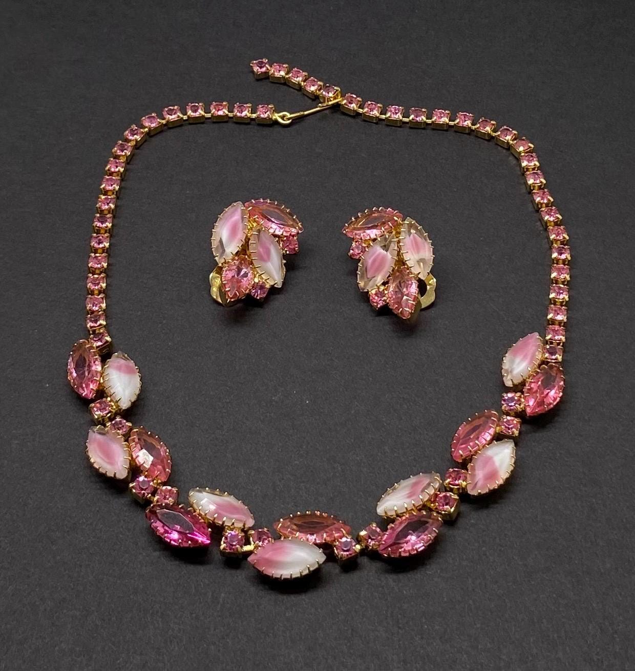 Vintage Juliana Pink Rhinestone Choker Necklace & Clip on Earrings