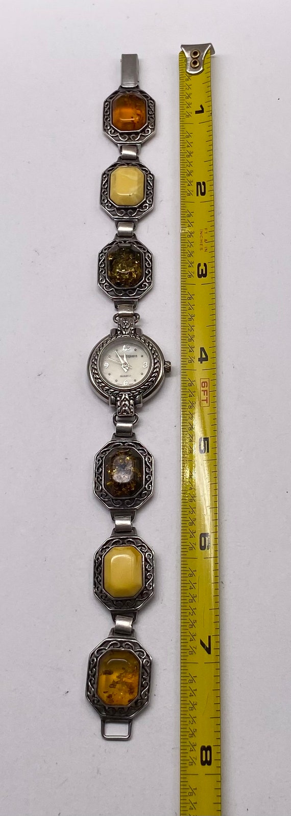 Vintage Sterling Silver Watch with Genuine Amber … - image 5