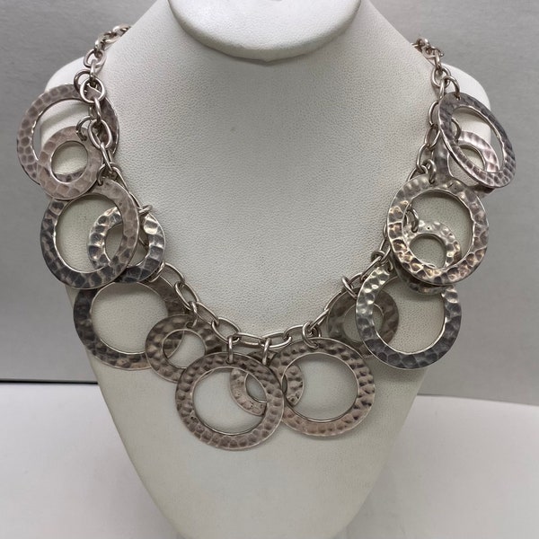 Vintage Sterling Silver Circle Cluster Bib Necklace