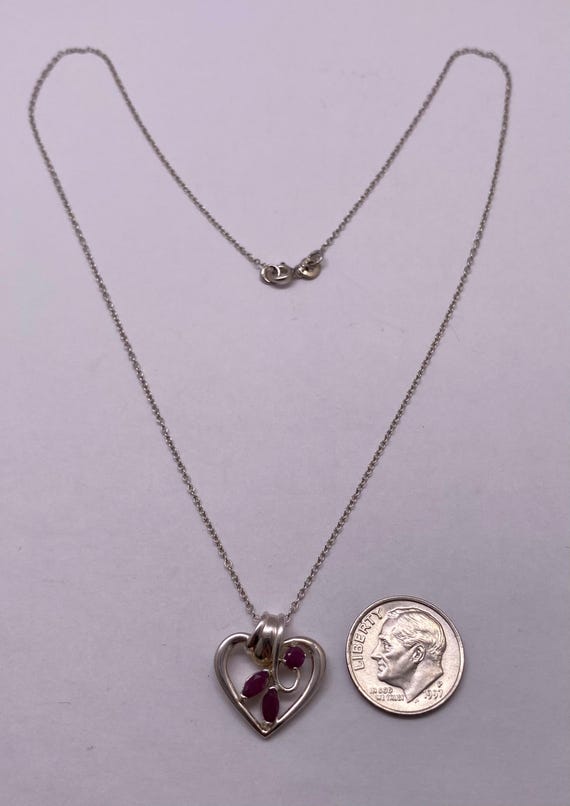 Vintage Sterling Silver & Ruby Stone Heart Pendan… - image 2