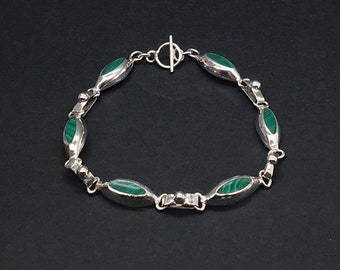Vintage Art Deco Sterling Silver & Malachite Bracelet