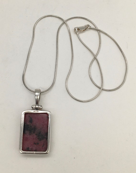 Vintage sterling natural red stone necklace - image 3