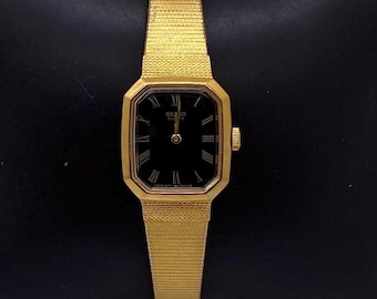 Montre à quartz Seiko vintage pour femme en plaqué or - Mouvement japonais