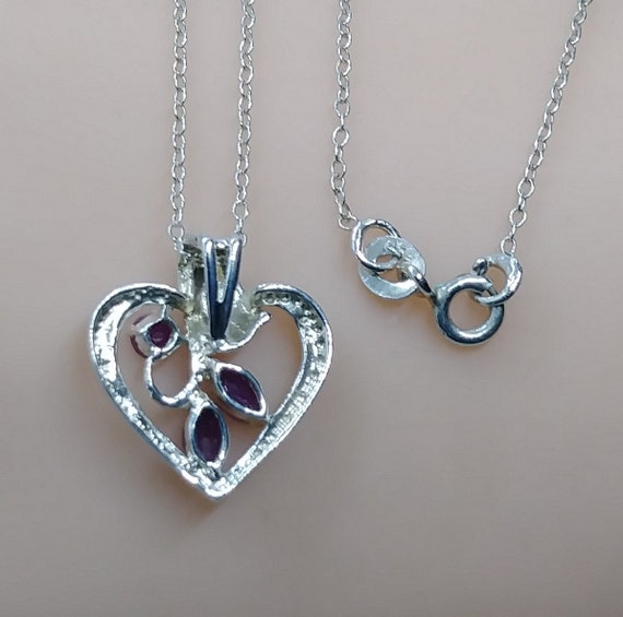 Sterling silver heart with ruby stone necklace vi… - image 2
