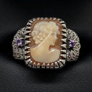 Vintage Art Deco Sterling Silver Cameo Ring Size 7.25