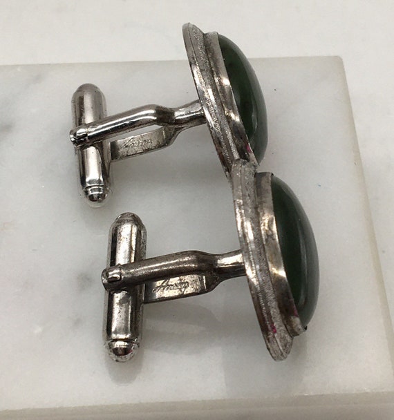 Vintage Sterling Silver Jade Anson Cufflinks - image 4