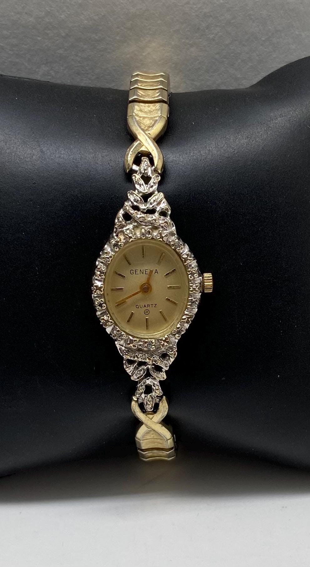 Vintage Geneva diamond & gold watch Vintage Geneva Quartz Genuine Diamond Bezel Ladies Dress  main image 2
