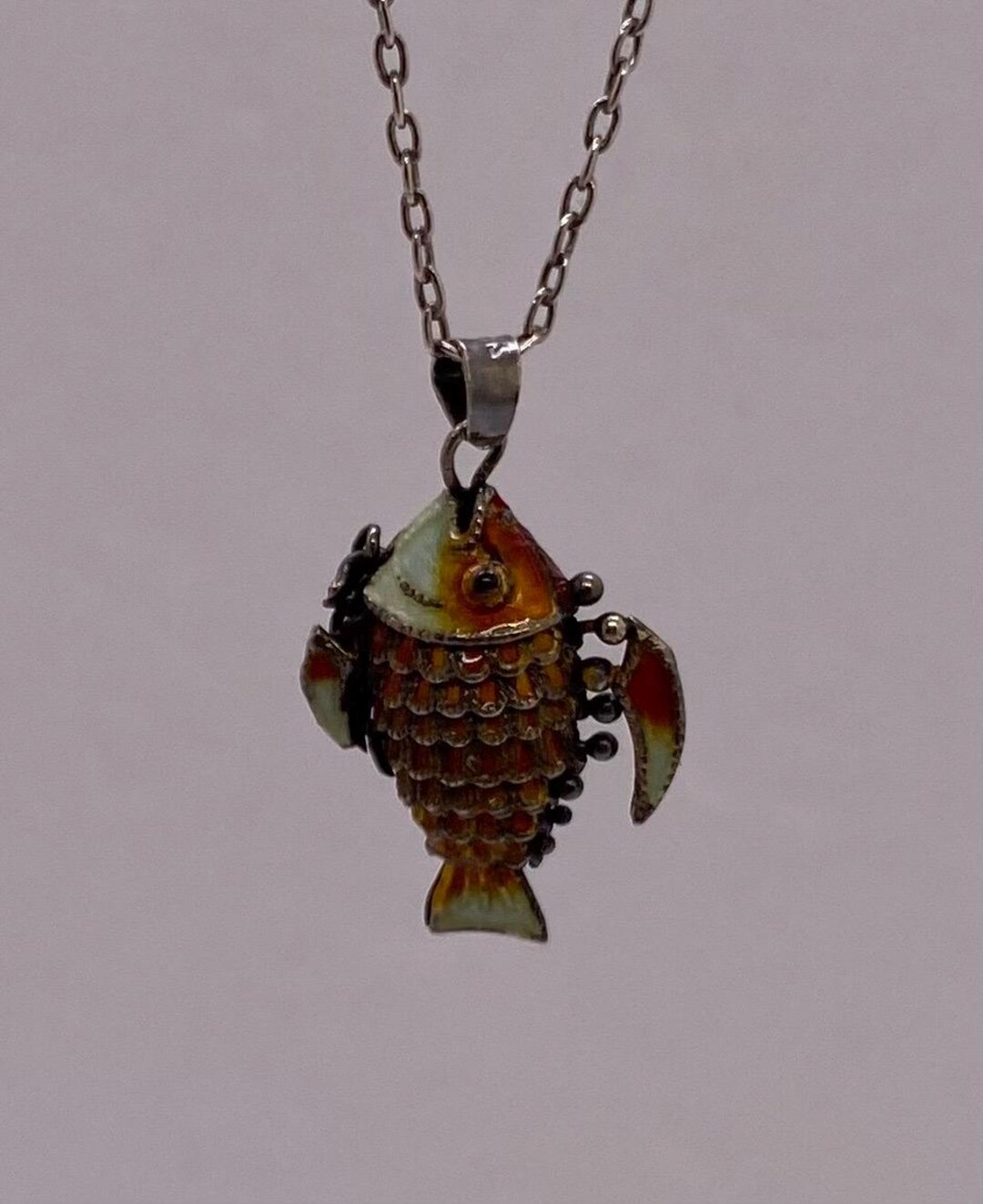 Vintage Sterling Silver Enamel Koi Fish Articulated Pendant Necklace - Etsy