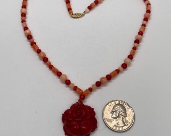 ヴィンテージ 本物の赤とピンクの珊瑚彫刻ネックレス - Etsy 日本