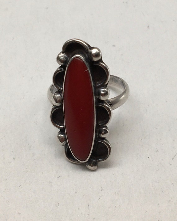 Vintage Sterling Silver Red Jasper Native Ring Si… - image 1