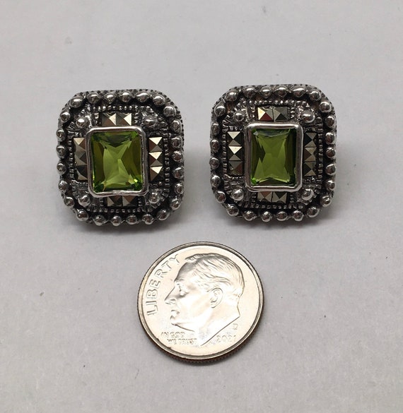 Sterling Silver Peridot & Marcasite Earrings - image 4