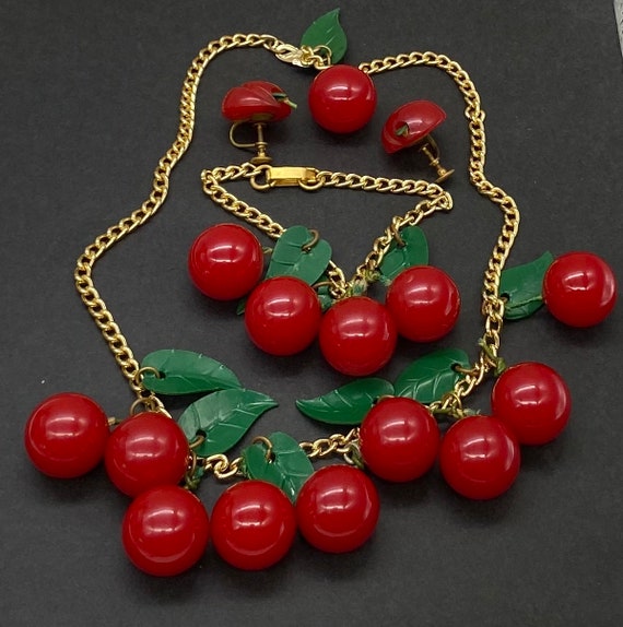 Antique Bakelite Celluloid Art Deco Red Cherries … - image 5