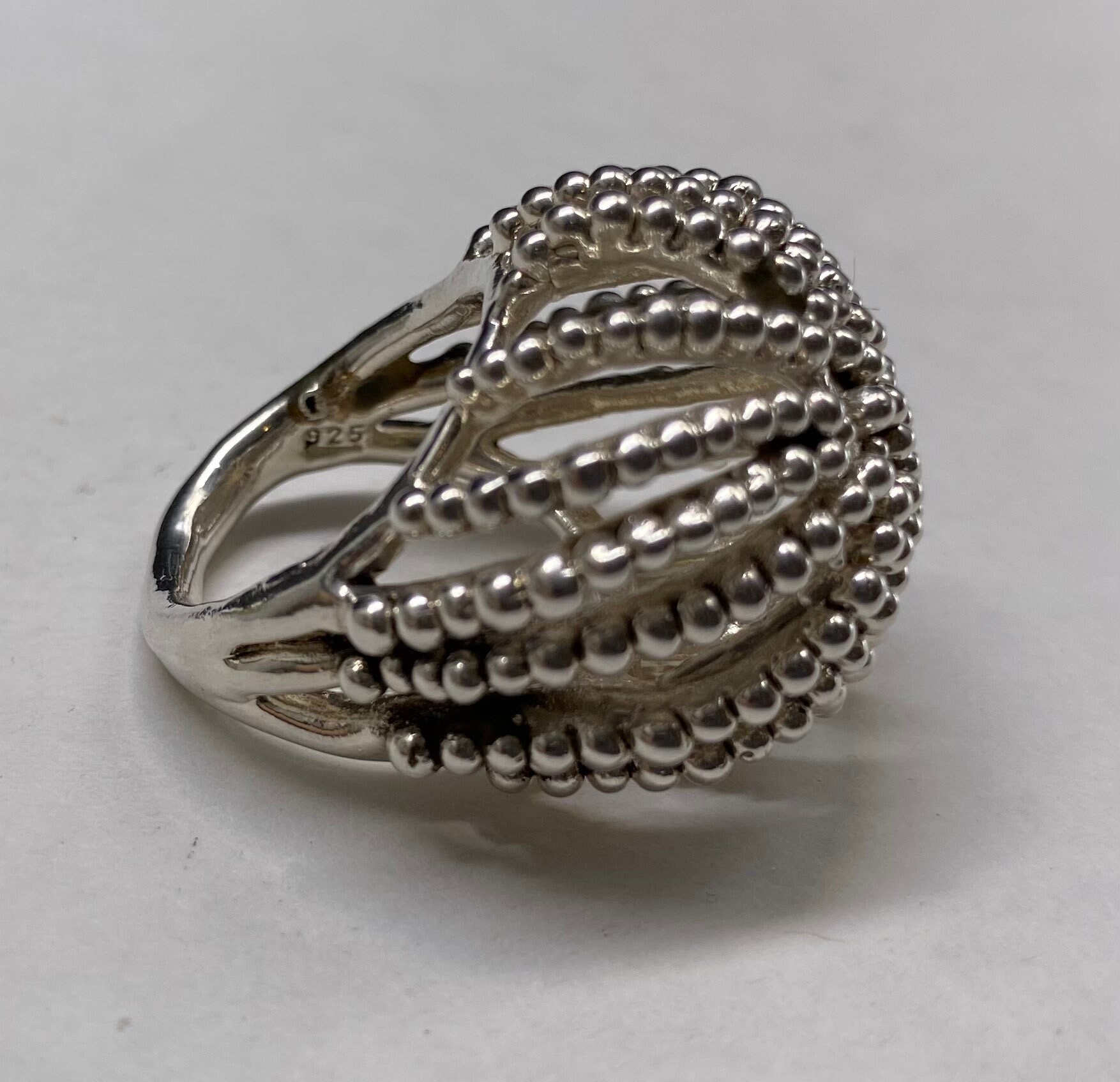 Vintage Art Deco Sterling Silver Beaded Large Dome Ring Size 5.25 