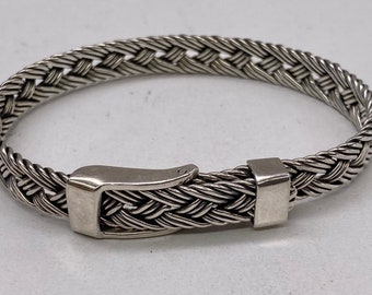 Vintage Belt Buckle Bracelet Sterling Silver With Scroll Engraved