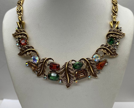Vintage Signed Coro Gold tone with Multi Color Cr… - image 1