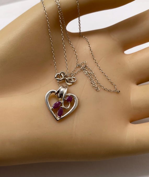 Vintage Sterling Silver & Ruby Stone Heart Pendan… - image 3