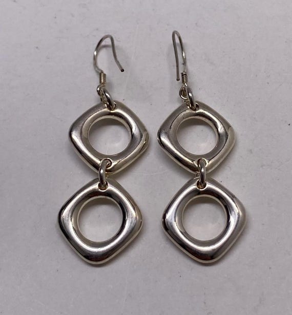 Sterling Silver Square Round Dangle Earrings - image 3