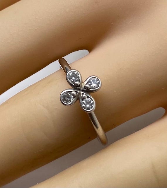 Pandora Four Petal Ring 925 Sterling Silver Cubic Zirconia Size