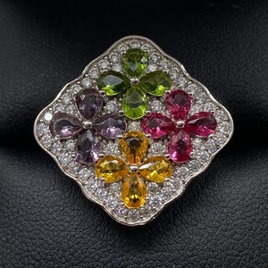 Sterling Silver Multi Gemstone Flower Cluster Ring Size 8