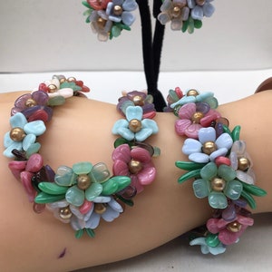 Antique Gripoix Poured Glass and Pearl Rousselet Flower Necklace, Bracelet & Earring Set