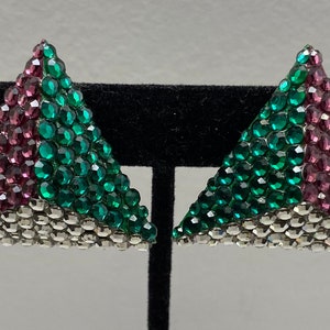 Vintage Richard Kerr Triangle Modernist Clip On Crystal Earrings