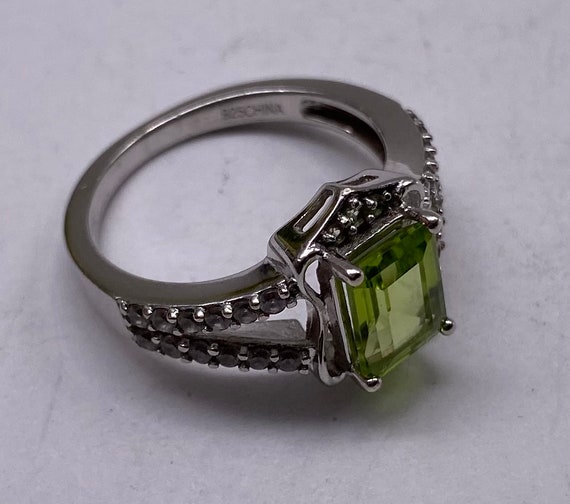 Platinum Over Sterling Silver Peridot Diamond Ring Size 7 Etsy Canada