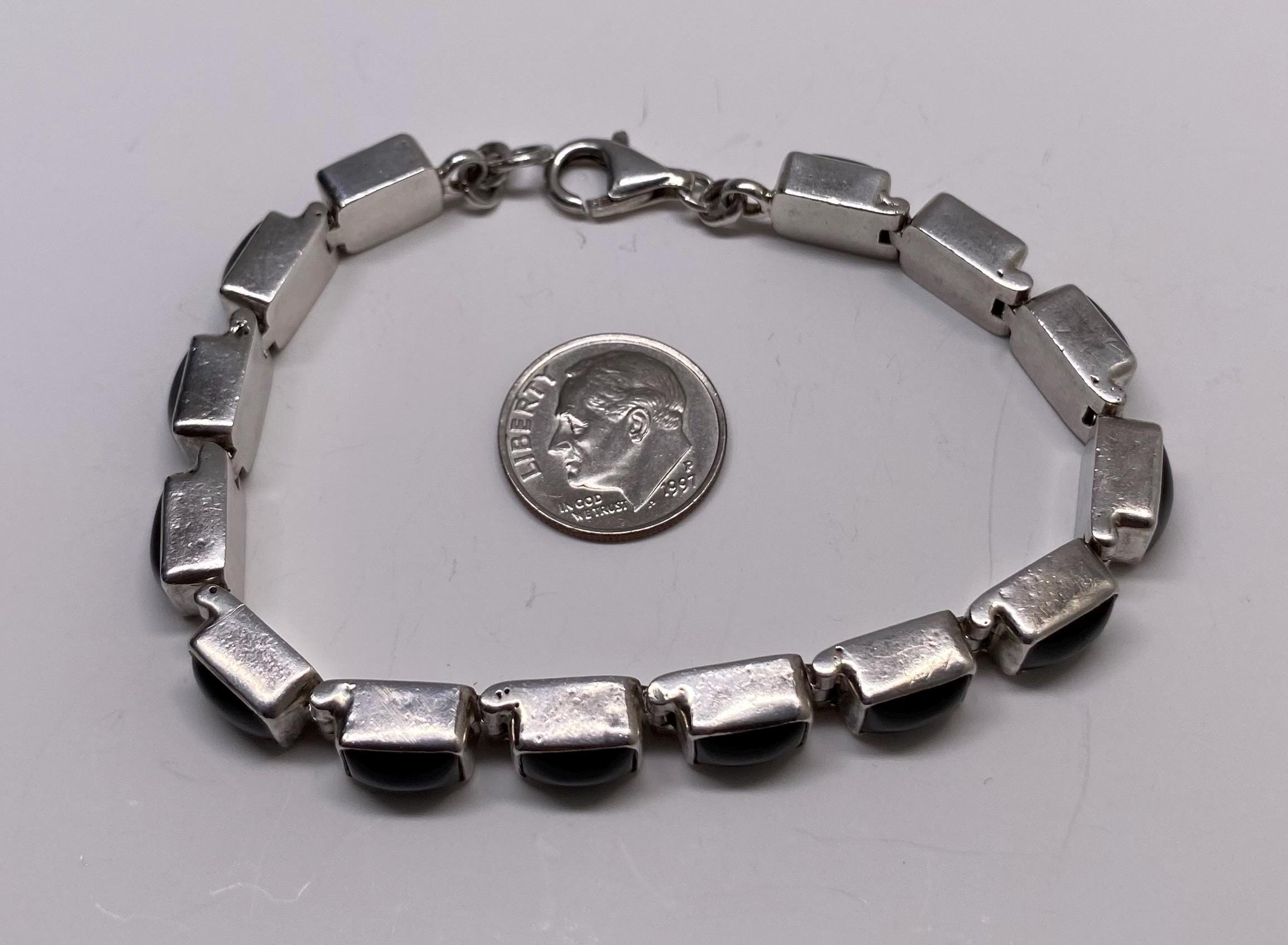 Vintage Sterling Silver & Black Onyx Bracelet - Etsy