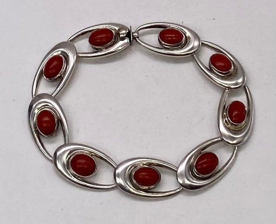 Vintage Art Deco Sterling Silver Red Natural Cora… - image 3