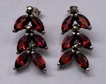 Vintage Art Deco Sterling Silver Marcasite Garnet Earrings