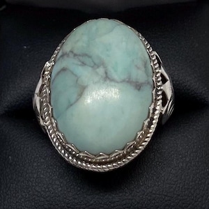Vintage Native Sterling Silver & Huge Turquoise Ring Size 6