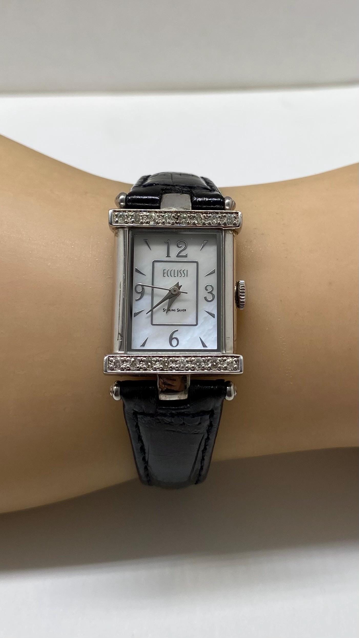 VINTAGE ECCLISSI Women’s 1/4 karat Diamond Watch Sterling Silver Ecclissi Ladies Watch. For Sale at Ruby Lane main image 4
