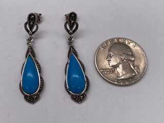 Orecchini Turchesi A Goccia In Argento Sterling 925 – Gioielli Vintage Fatti A Mano, Pietra Turchese 18x9 Mm, Ipoallergenici, Regalo Per Compleanno