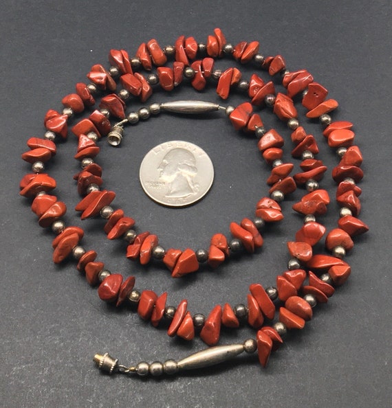 Vintage red jasper silver necklace - image 3