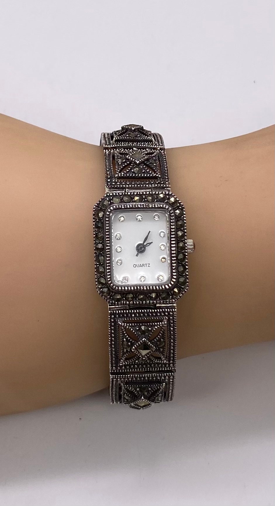 Vintage Art Deco Sterling Silver & Marcasite Ladies Watch - Etsy display picture 3