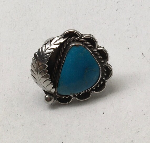 Vintage Navajo Sterling Huge Turquoise Ring Size 9 - image 2