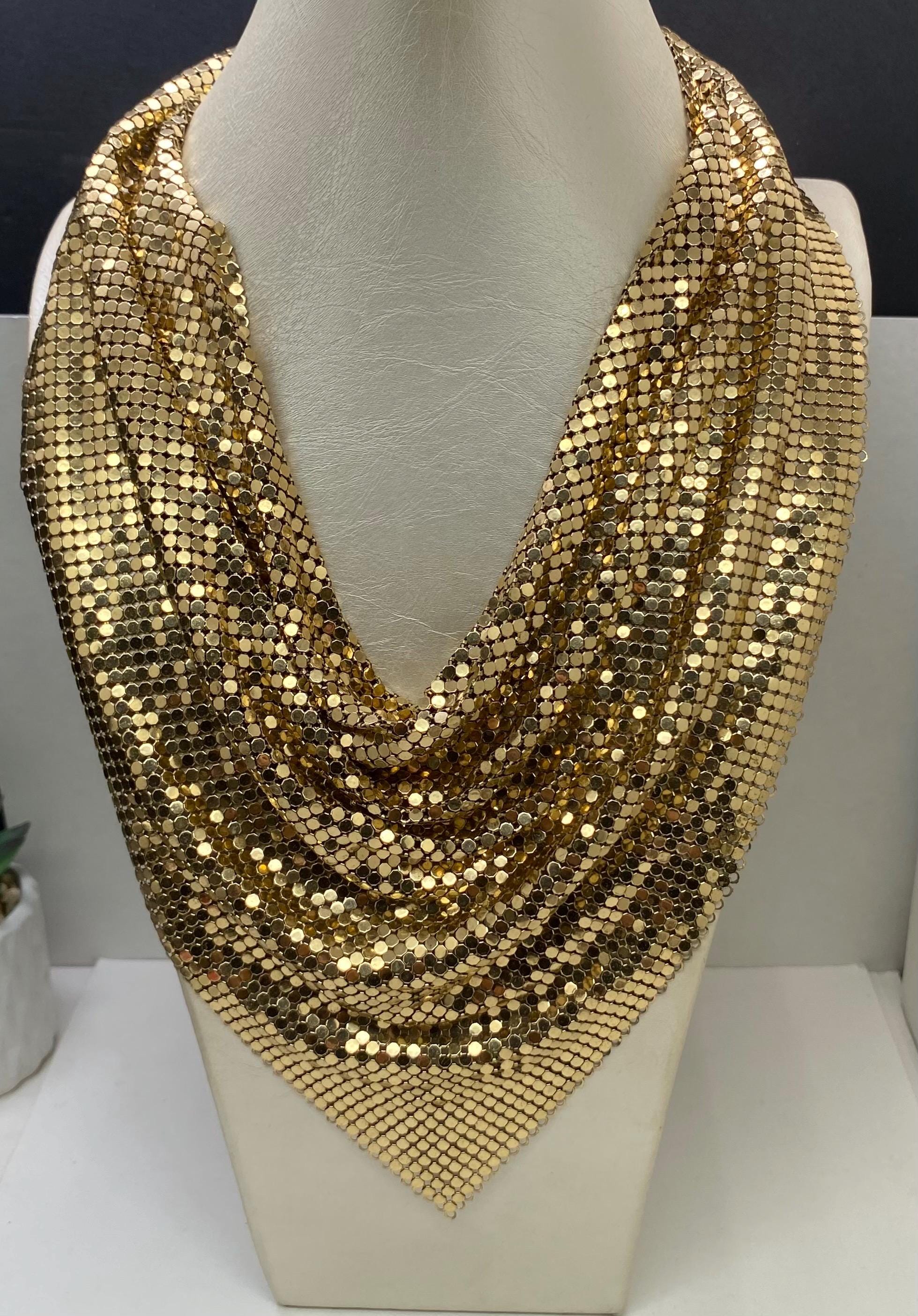 WHITING & DAVIS ネックレス　イヤリング　アンティーク　レトロ 1970s Whiting & Davis Shimmering Gold Tone Mesh Bib Necklace