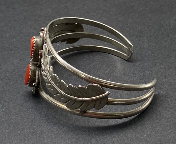 Old Pawn Navajo Coral Sterling Silver Cuff Bracel… - image 3